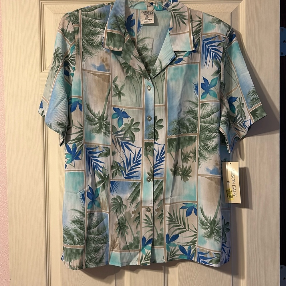 NWT Vintage Allison Daley Button Down Blouse Hawaiin Tropical Print 18W